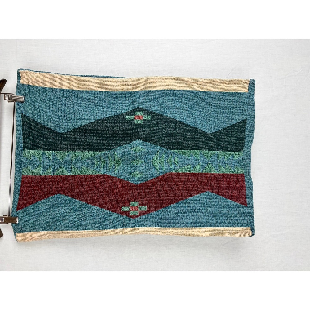 Southwestern Woven Tapestry 2 Pillow Covers Teal Burgundy Geometric Mountain - Picture 2 of 16